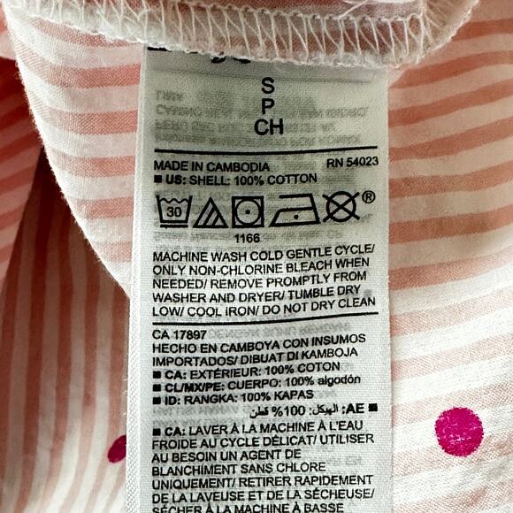 Old Navy Tunic Shirt Size S Pink White Striped Polka Dots 100% Cotton Button Up - Picture 4 of 8